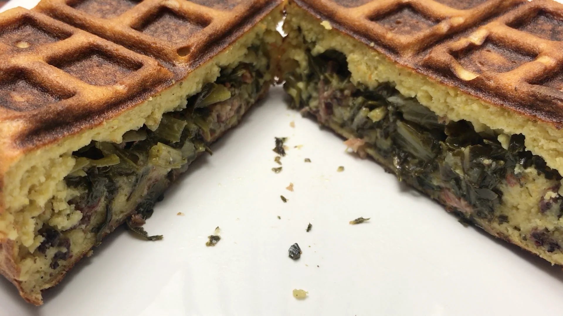 Collard Greens & Smoked Neck Bone Stuffed Waffle