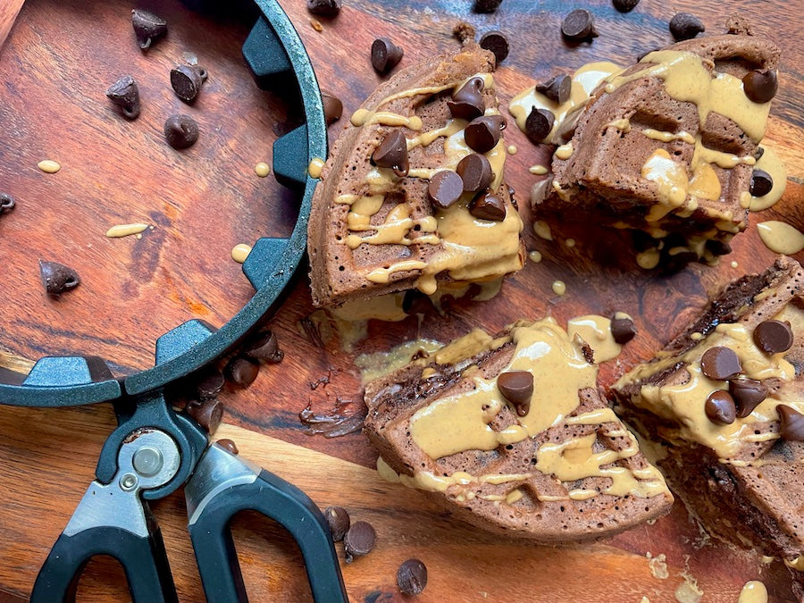 Protein Peanut Butter Chocolate Stuffed Waffles